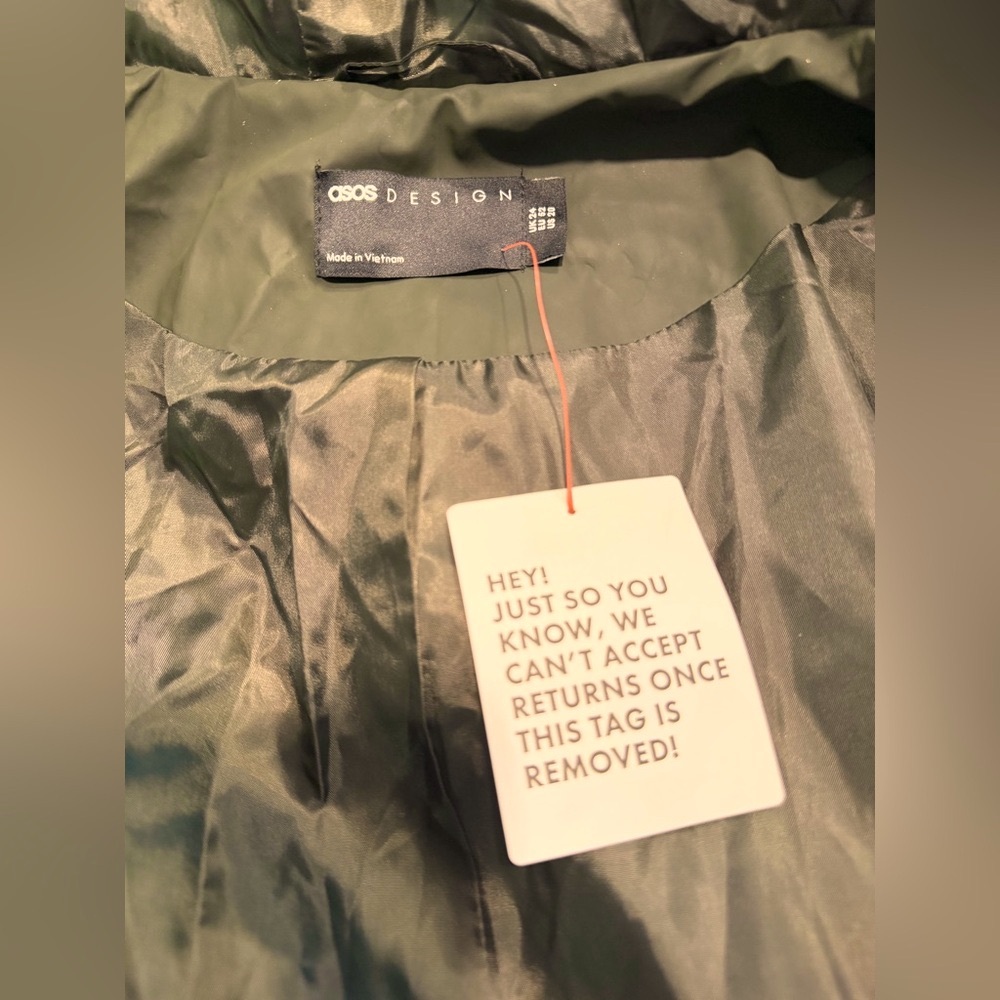 ASOS Dark Green Hooded long jacket for rain light leather